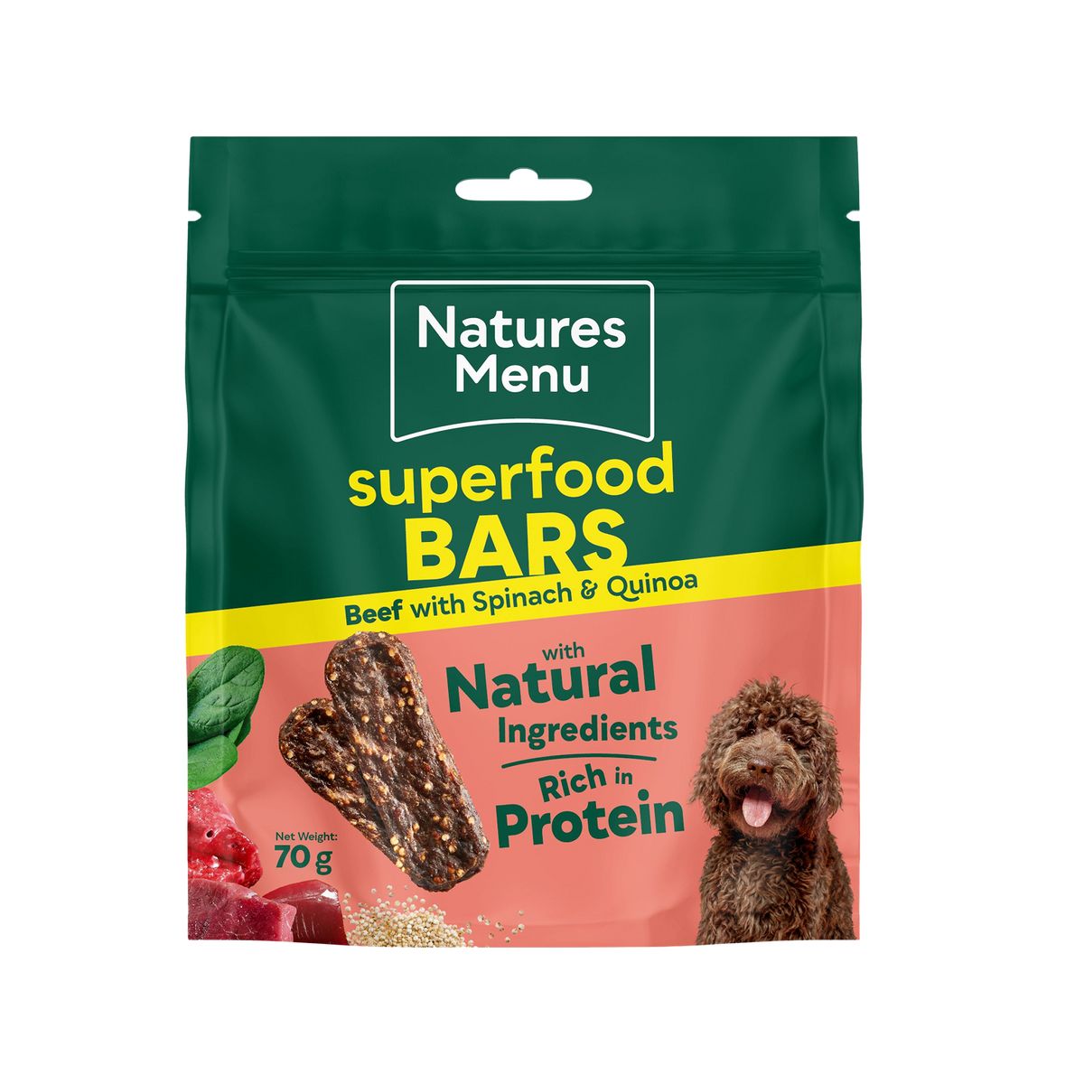 Natures Menu Beef w/ Spinach & Quinoa Superfood Bar 70g