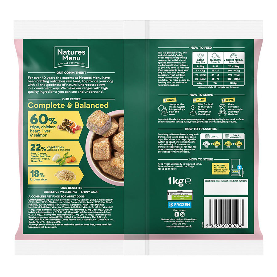 Natures Menu 60/40 Tripe, Chicken, Heart, Liver & Salmon Nuggets 1kg
