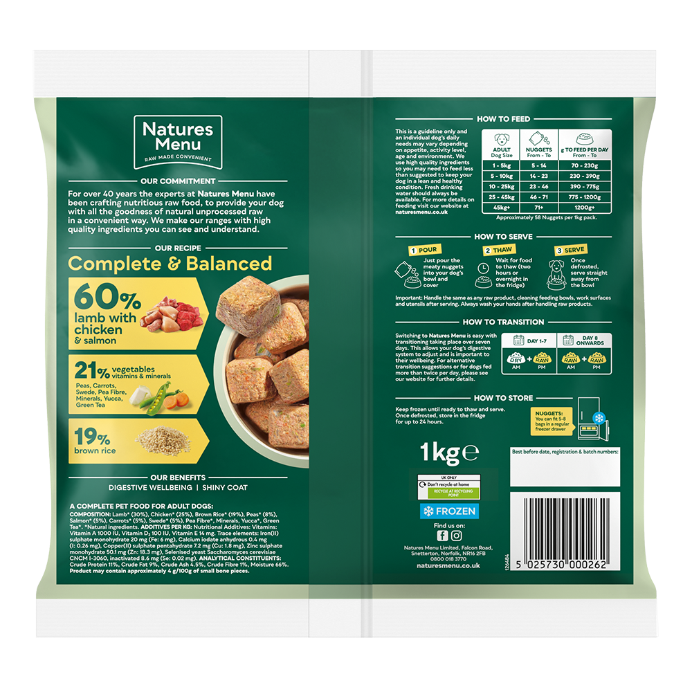 Natures Menu 60/40 Lamb & Chicken Nuggets 1kg